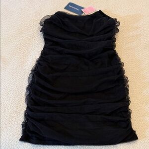 PrettyLittleThing Black Chiffon Gathered Strapless Mini Dress - Size 10 **NWT**